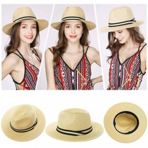 Fedoras Packable Straw Fedora Panama Sun Summer Beach Hat Cuban Trilby Men Women 55-61cm - 00714-natural - CR18QXYMLHS $20.18