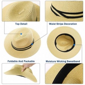 Fedoras Packable Straw Fedora Panama Sun Summer Beach Hat Cuban Trilby Men Women 55-61cm - 00714-natural - CR18QXYMLHS $20.18