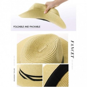 Fedoras Packable Straw Fedora Panama Sun Summer Beach Hat Cuban Trilby Men Women 55-61cm - 00714-natural - CR18QXYMLHS $20.18