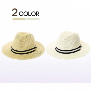 Fedoras Packable Straw Fedora Panama Sun Summer Beach Hat Cuban Trilby Men Women 55-61cm - 00714-natural - CR18QXYMLHS $20.18