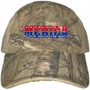 Baseball Caps Adult Merica USA Pride America Embroidered Distressed Trucker Cap - Realtree Xtra/ Khaki - CN1926CUWNI $19.91