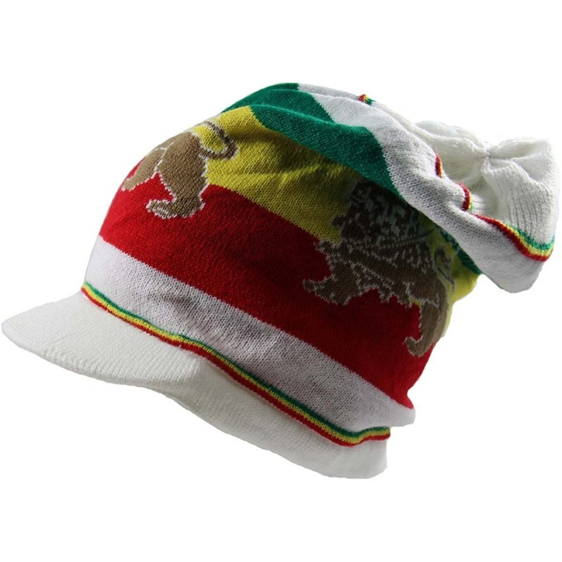 Skullies & Beanies Lion Dread Knit Beanie Visor - White/Rasta - CF11ZEIZ7BR $22.23