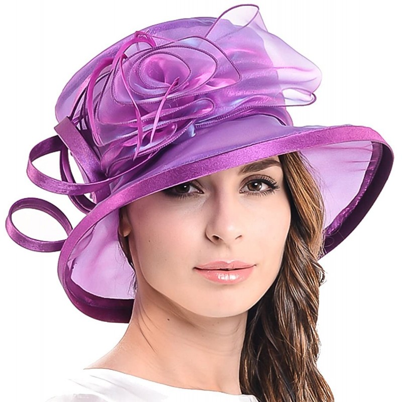 Sun Hats Lady Kentucky Derby Dress Church Wedding Party Hat Drown Brim S043 - Purple - CK12D9O70NP $44.95