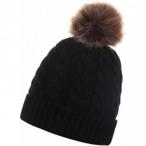 Skullies & Beanies Women's Winter Ribbed Knit Faux Fur Pompoms Chunky Lined Beanie Hats - Black - CL1862523S7 $9.09