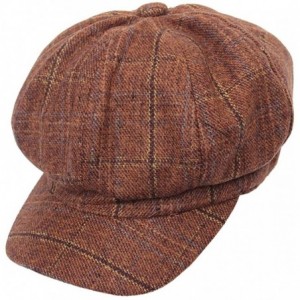 Newsboy Caps Women Tweed-Plaid Newsboy-Hats Cabbie - Classic-Cabbie Paperboy Painter Newsboy Cap - Coffee - CS18L37NQ0W $10.62