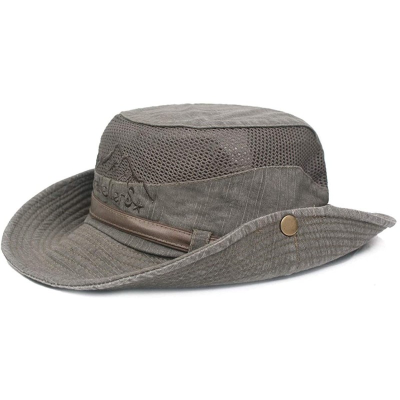 Sun Hats Men Summer Cotton Cowboy Sun Hat Wide Brim Bucket Fishing Hats - Army Green - C8183LS6IEG $12.41