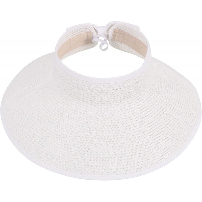 Visors Lullaby Women's UPF 50+ Packable Wide Brim Roll-Up Sun Visor Beach Straw Hat - White - CZ1842580R5 $16.00