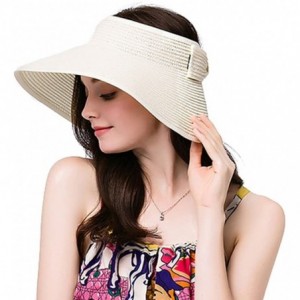 Visors Lullaby Women's UPF 50+ Packable Wide Brim Roll-Up Sun Visor Beach Straw Hat - White - CZ1842580R5 $16.00