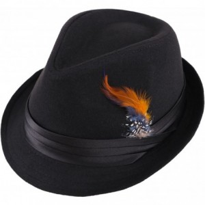 Fedoras Men Women's Classic Manhattan Trilby Short Brim Fedora Hat - Black/Orange Fur - C2185TG6ERI $28.13