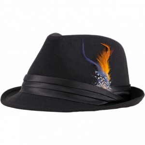 Fedoras Men Women's Classic Manhattan Trilby Short Brim Fedora Hat - Black/Orange Fur - C2185TG6ERI $18.24