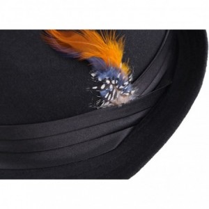 Fedoras Men Women's Classic Manhattan Trilby Short Brim Fedora Hat - Black/Orange Fur - C2185TG6ERI $18.24