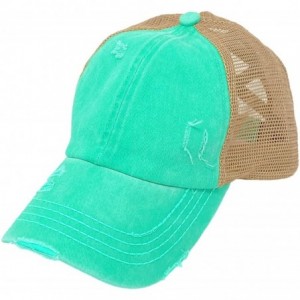 Baseball Caps Ponytail Criss Cross Messy Buns Ponycaps Baseball Cap Dad Trucker Mesh Hat - Distressed Mint - CG1973G8MGK $14.16