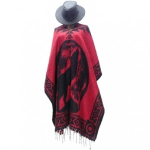 Cowboy Hats Red Full Moon Howling Wolf Poncho & Black Cowboy Hat Set - Xx-large Black Hat & Red Poncho - C812O7OVMPZ $45.07