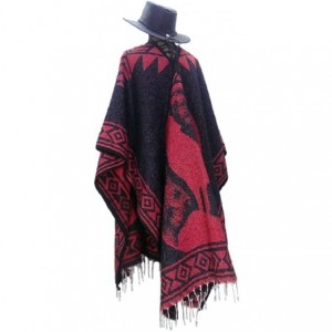 Cowboy Hats Red Full Moon Howling Wolf Poncho & Black Cowboy Hat Set - Xx-large Black Hat & Red Poncho - C812O7OVMPZ $45.07