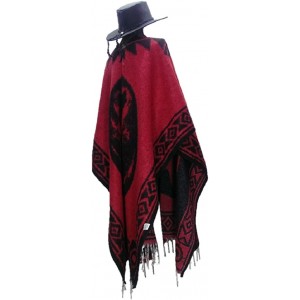 Cowboy Hats Red Full Moon Howling Wolf Poncho & Black Cowboy Hat Set - Xx-large Black Hat & Red Poncho - C812O7OVMPZ $45.07