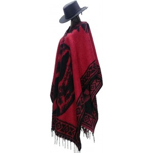 Cowboy Hats Red Full Moon Howling Wolf Poncho & Black Cowboy Hat Set - Xx-large Black Hat & Red Poncho - C812O7OVMPZ $45.07