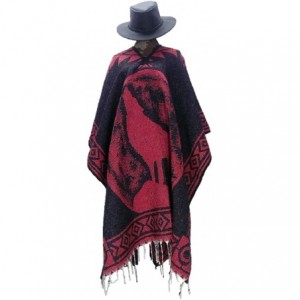 Cowboy Hats Red Full Moon Howling Wolf Poncho & Black Cowboy Hat Set - Xx-large Black Hat & Red Poncho - C812O7OVMPZ $45.07