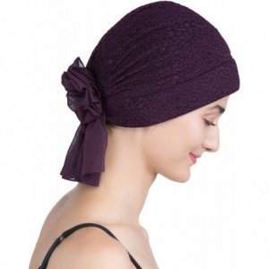 Headbands Brocade Headwear with Georgette Bow Tie for Hairloss - Cancer Headwear - Padded Front Deep Purple - CP11L7S6LMH $23.35