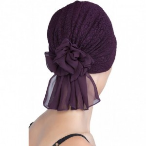 Headbands Brocade Headwear with Georgette Bow Tie for Hairloss - Cancer Headwear - Padded Front Deep Purple - CP11L7S6LMH $23.35