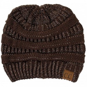 Skullies & Beanies 3pc Set Trendy Warm Chunky Soft Stretch Cable Knit Beanie Scarves Gloves Set - Metallic Brown - C7193NRQ27...