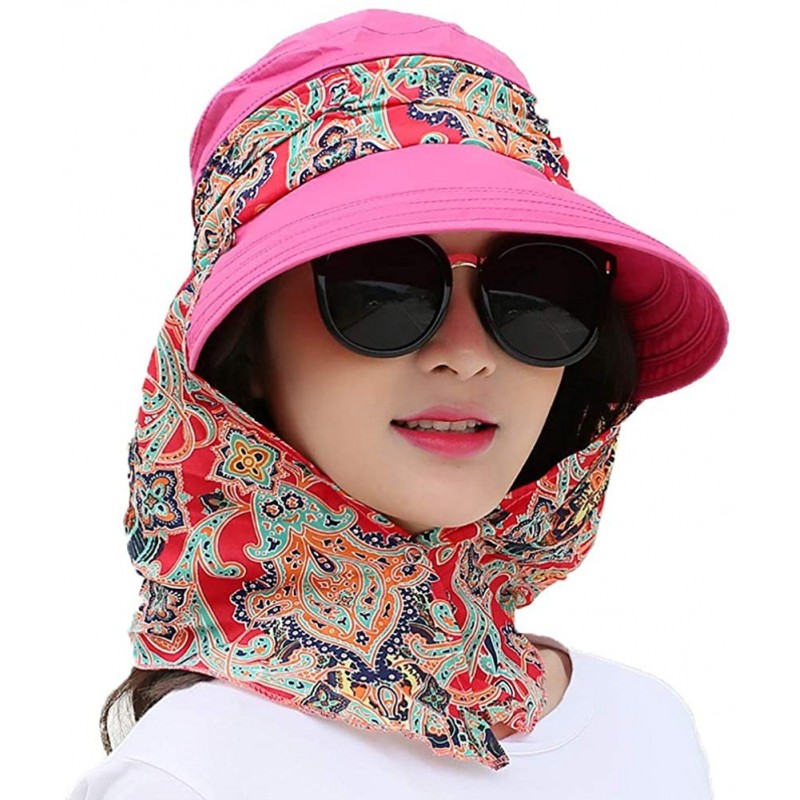 Sun Hats Women's UPF+50 Sun Visor Detachable Flap Hat Foldable Wide Brimmed UV Protection Hat - 2-rose Red - C4199L88ASW $11.92