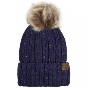 Skullies & Beanies Exclusive Knitted Hat with Fuzzy Lining with Pom Pom - Confetti Navy - CE18G327KUL $14.19