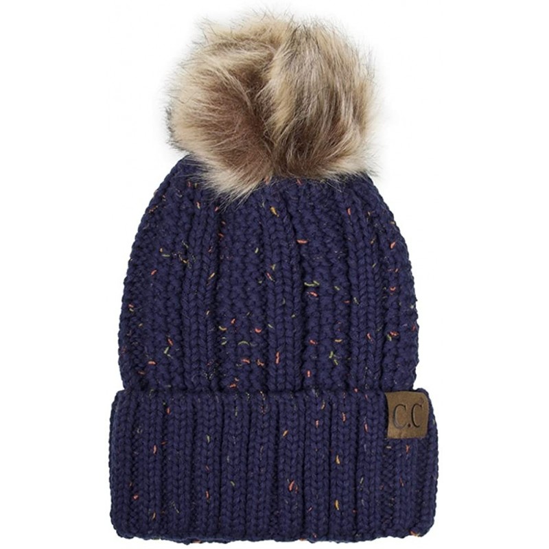Skullies & Beanies Exclusive Knitted Hat with Fuzzy Lining with Pom Pom - Confetti Navy - CE18G327KUL $14.19