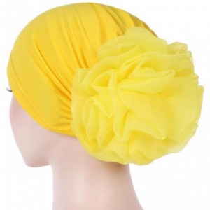 Skullies & Beanies Women Big Flower Turban Hat Head wrap Headwear Cancer Chemo Beanie Cap Hair Loss Cover - Yellow - C018UUWR...