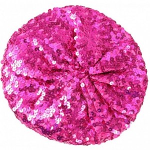 Berets Sequin Beret Hat Shining Beanie Cap Sparkle Beanie Hat Fashion Beret for Women - Rosy - C618A4C67W5 $7.93