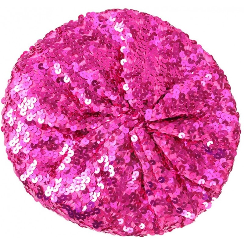 Berets Sequin Beret Hat Shining Beanie Cap Sparkle Beanie Hat Fashion Beret for Women - Rosy - C618A4C67W5 $7.93