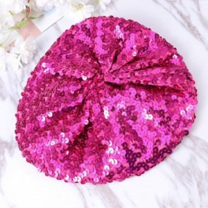 Berets Sequin Beret Hat Shining Beanie Cap Sparkle Beanie Hat Fashion Beret for Women - Rosy - C618A4C67W5 $7.93