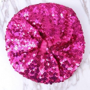 Berets Sequin Beret Hat Shining Beanie Cap Sparkle Beanie Hat Fashion Beret for Women - Rosy - C618A4C67W5 $7.93