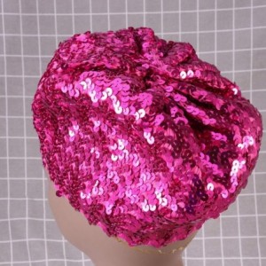 Berets Sequin Beret Hat Shining Beanie Cap Sparkle Beanie Hat Fashion Beret for Women - Rosy - C618A4C67W5 $7.93