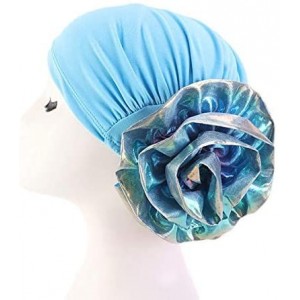 Skullies & Beanies New Women's Cotton Flower Elastic Turban Beanie Chemo Cap Hair Loss Hat - Women Yellow+blue Hat - CB18TAMR...