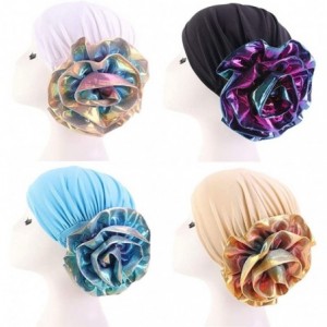 Skullies & Beanies New Women's Cotton Flower Elastic Turban Beanie Chemo Cap Hair Loss Hat - Women Yellow+blue Hat - CB18TAMR...