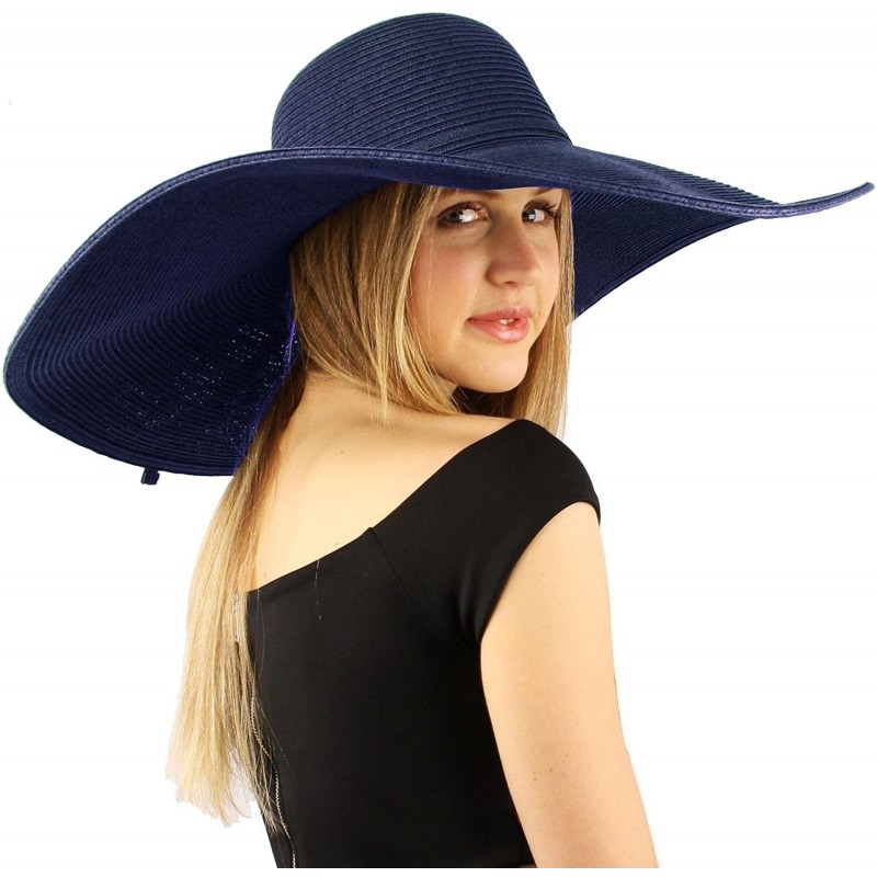 Sun Hats Summer Elegant Derby Big Super Wide Brim 8" Brim Floppy Sun Beach Dress Hat - Navy - CR11VWTM891 $28.25