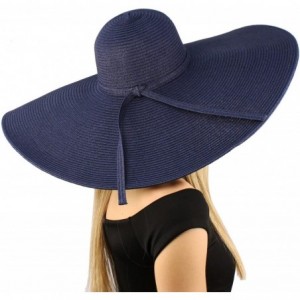 Sun Hats Summer Elegant Derby Big Super Wide Brim 8" Brim Floppy Sun Beach Dress Hat - Navy - CR11VWTM891 $28.25