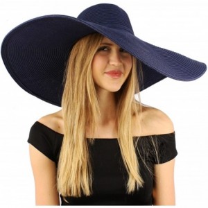 Sun Hats Summer Elegant Derby Big Super Wide Brim 8" Brim Floppy Sun Beach Dress Hat - Navy - CR11VWTM891 $28.25