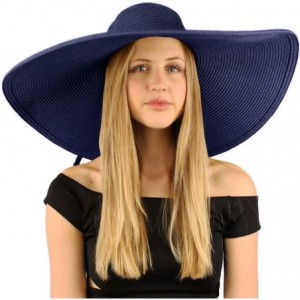 Sun Hats Summer Elegant Derby Big Super Wide Brim 8" Brim Floppy Sun Beach Dress Hat - Navy - CR11VWTM891 $28.25