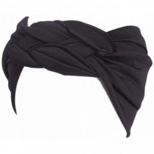 Headbands Elastic Headband- Boho Turban Warp Wide Hair Bands - Black - C918E7LQTDG $6.83