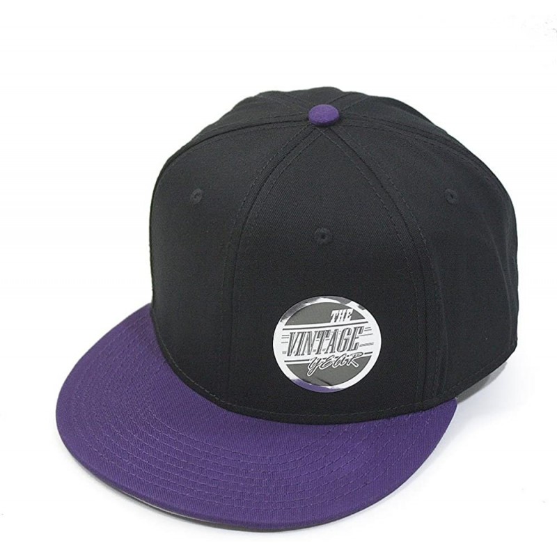 Baseball Caps Premium Plain Cotton Twill Adjustable Flat Bill Snapback Hats Baseball Caps - Purple/Black - CQ12BIX4K69 $11.83