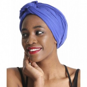 Headbands Solid Color Head Wrap & Scarf - Stretch Jersey Knit Hair Wrap- Long Turbans - Sapphire Blue - C018QRGAT66 $11.55