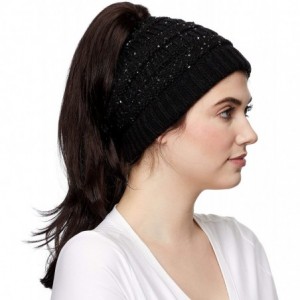 Skullies & Beanies Messy Bun Ponytail Magic Magic Sequin Beanie Hat Bundle Hair Tie (MB-730) - Black - With Cc Ponytail Holde...