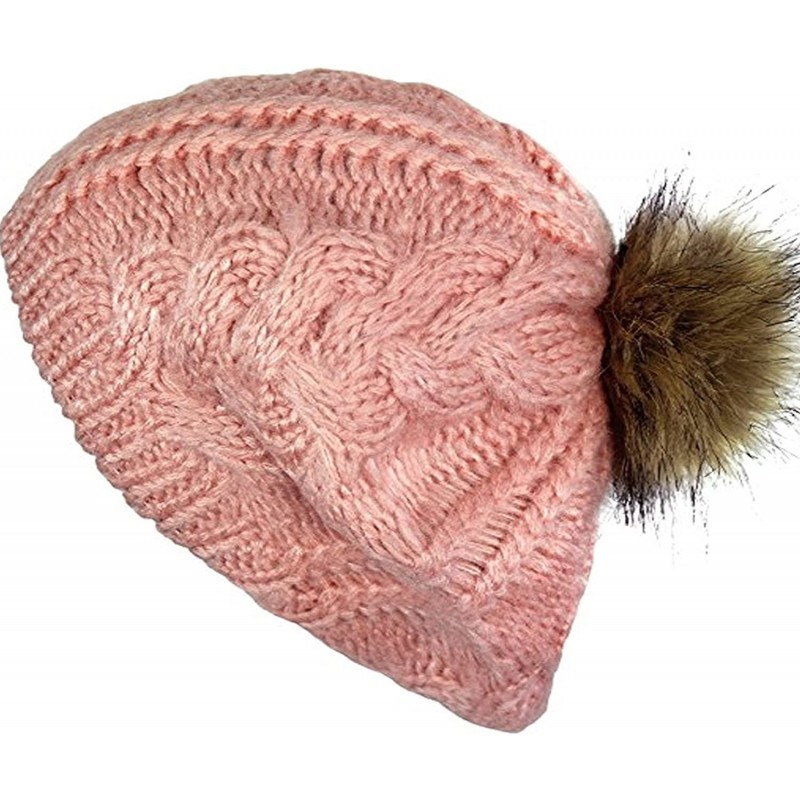 Berets Women Winter Warm Ski Knitted Crochet Baggy Skullies Cap Beret Hat - Br1710pink - C4187GCG6GK $19.64