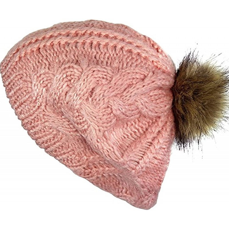 Berets Women Winter Warm Ski Knitted Crochet Baggy Skullies Cap Beret Hat - Br1710pink - C4187GCG6GK $9.42