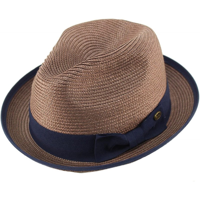 Fedoras Men's Classy Travel Crushable 2tone Derby Fedora Upturn Curl Brim Hat - Brown - CT18CHCAY5K $33.06