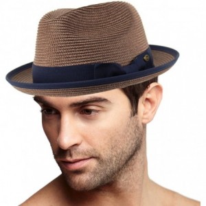 Fedoras Men's Classy Travel Crushable 2tone Derby Fedora Upturn Curl Brim Hat - Brown - CT18CHCAY5K $33.06