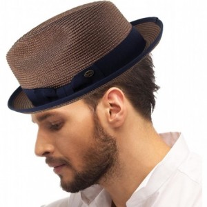 Fedoras Men's Classy Travel Crushable 2tone Derby Fedora Upturn Curl Brim Hat - Brown - CT18CHCAY5K $33.06