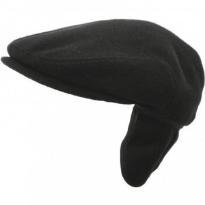 Newsboy Caps Made in USA Herringbone or Solid Ear Flap Ivy Cap Winter Hat 100% Wool - Solid Black - CY125UC22PF $45.39