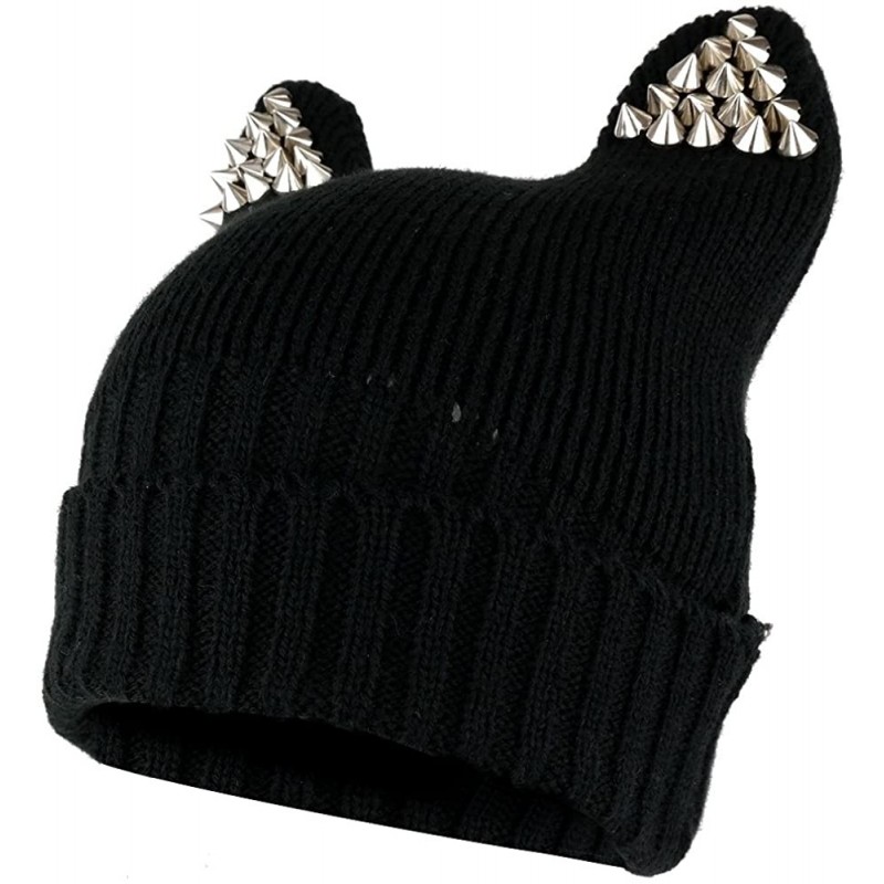 Skullies & Beanies Pussyhat Women's Spiked Stud Cat Ear Beanie Hat - Black - CK12O6UJ72F $16.33